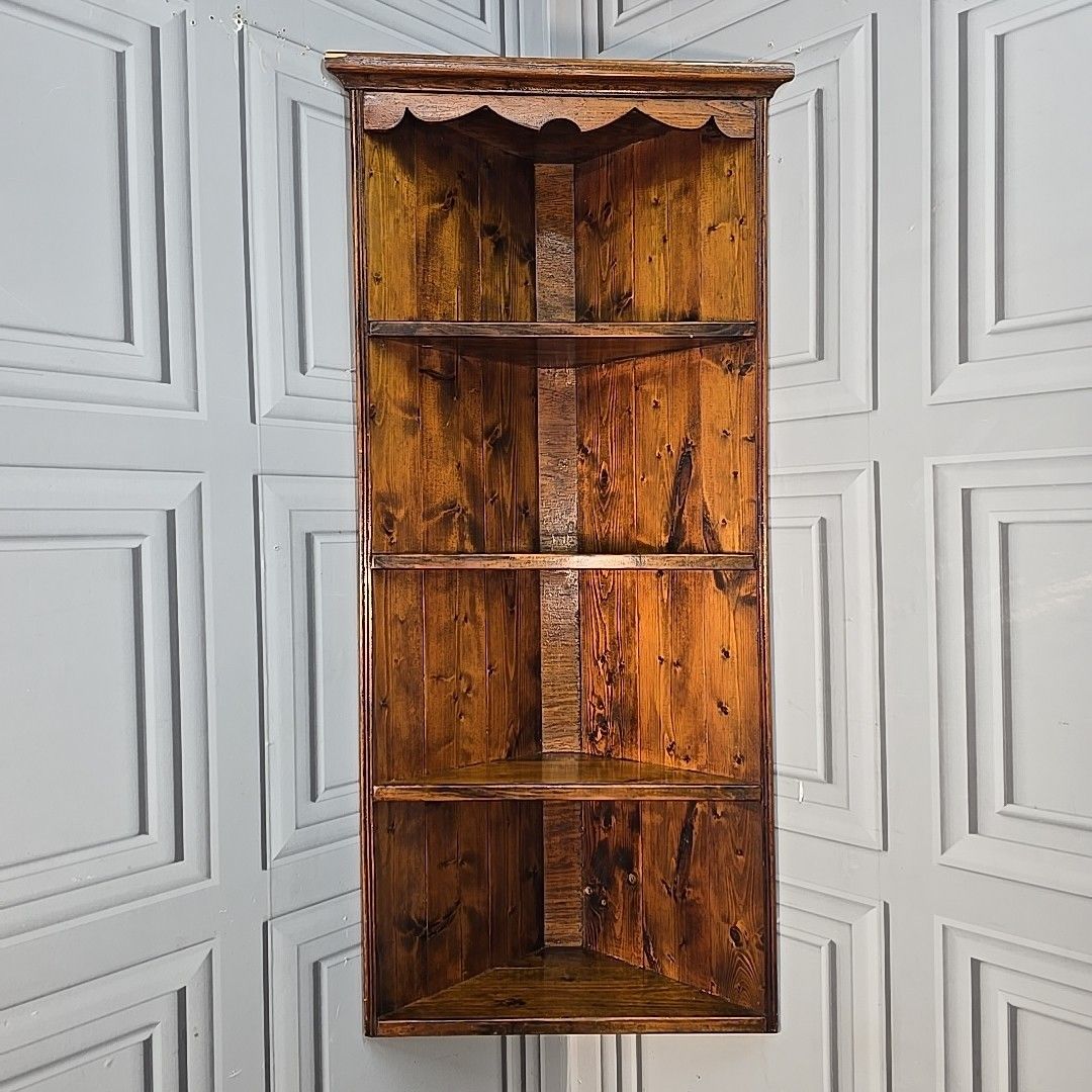 Rustic Pine Corner Shelf Unit / Vintage Wall Shelving Shelves Solid Wooden Pine photo for sale