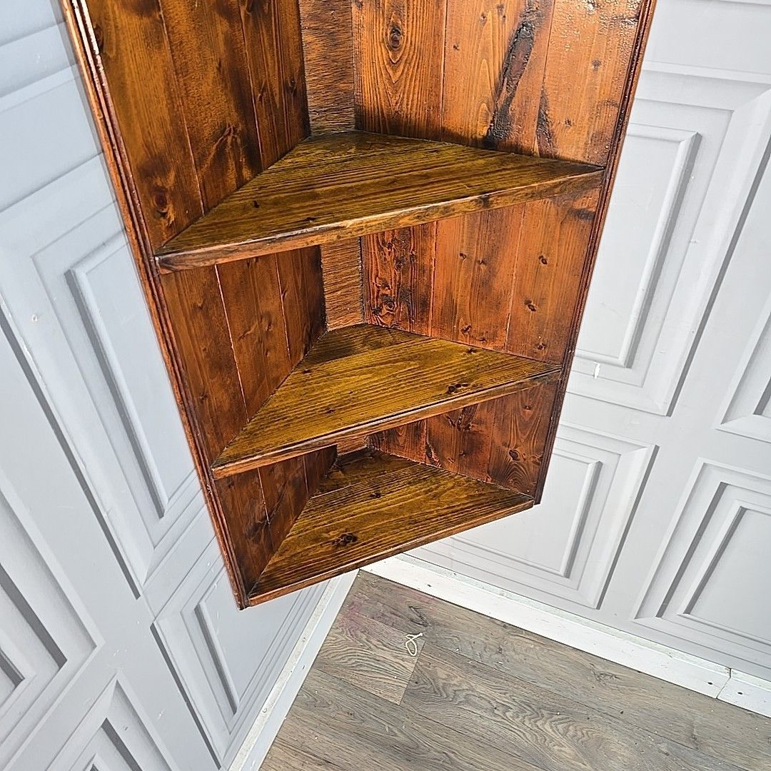 Rustic Pine Corner Shelf Unit / Vintage Wall Shelving Shelves Solid Wooden Pine photo Furniture