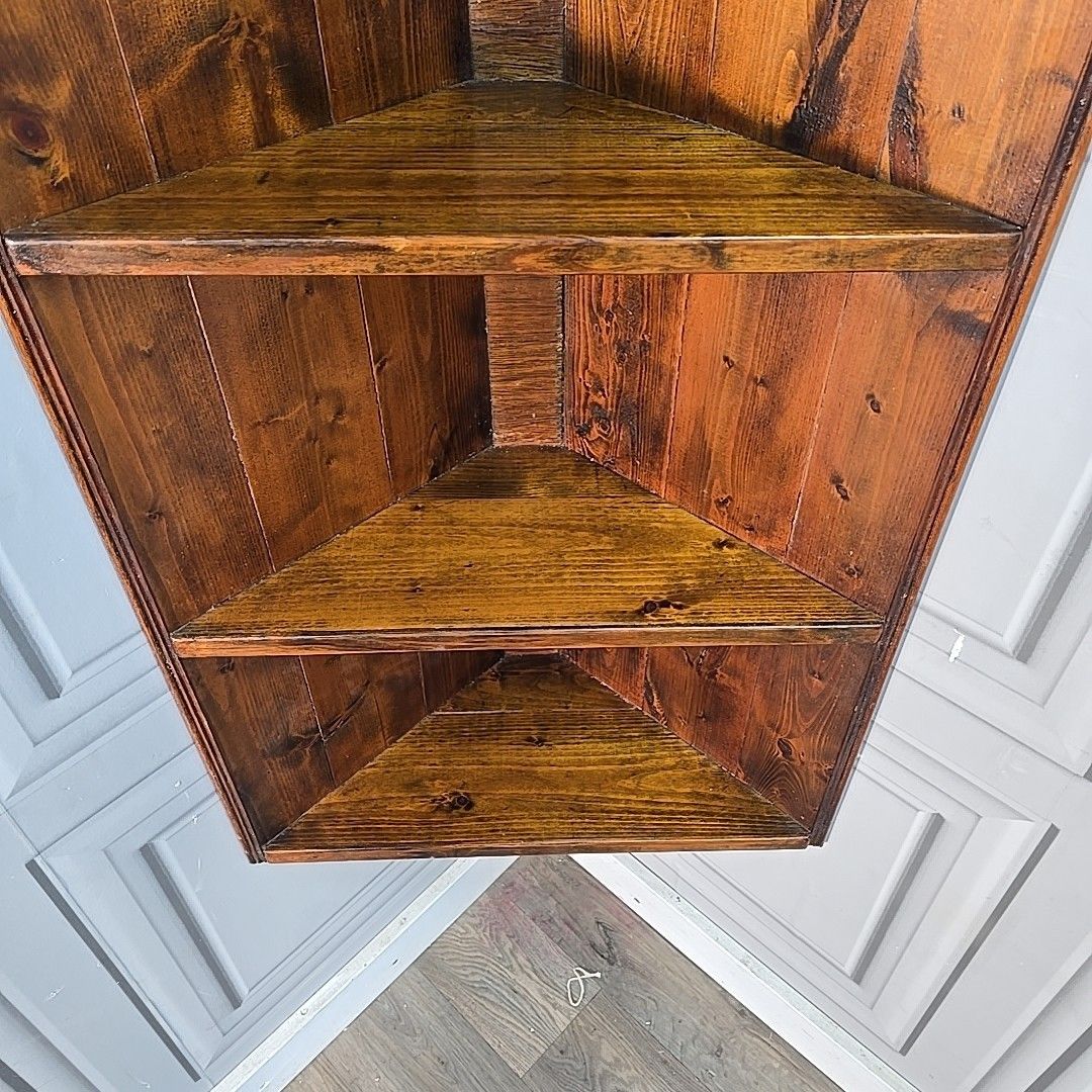 Furniture Rustic Pine Corner Shelf Unit / Vintage Wall Shelving Shelves Solid Wooden Pine photo
