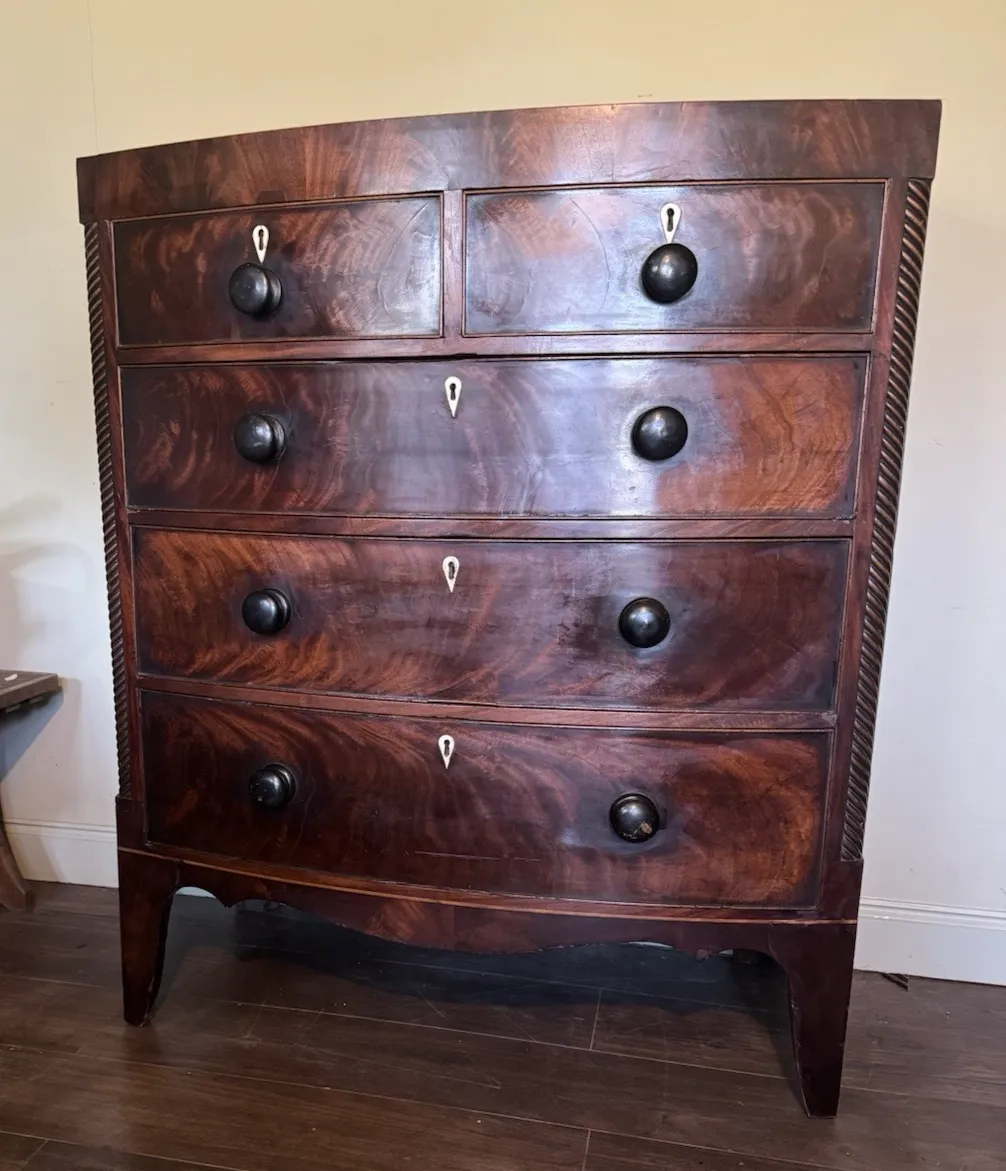 Regency Mahogany Bow Fronted Chest Of Drawers photo furniture