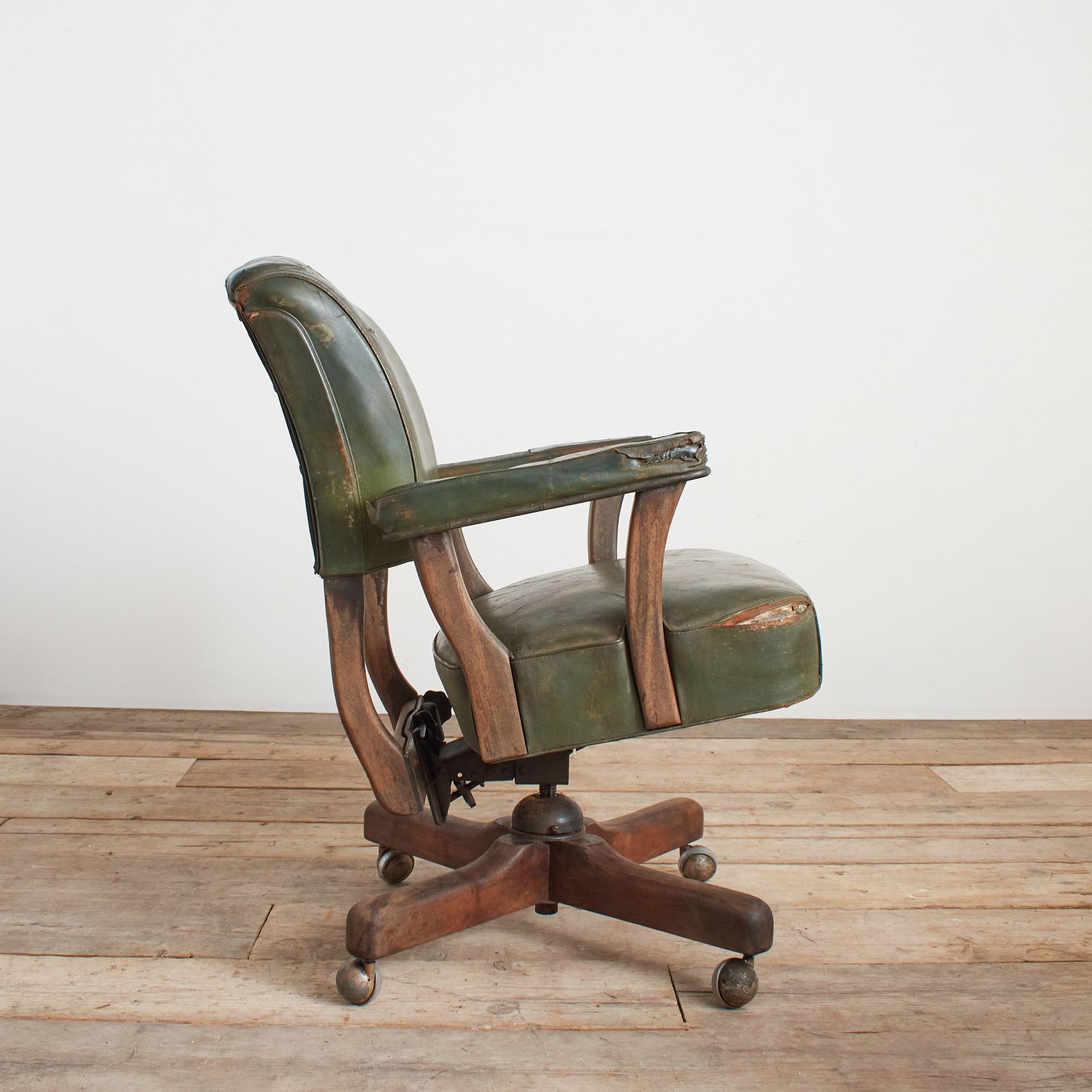 Antique Us Military Leather Swivel Office Desk Chair photo for sale