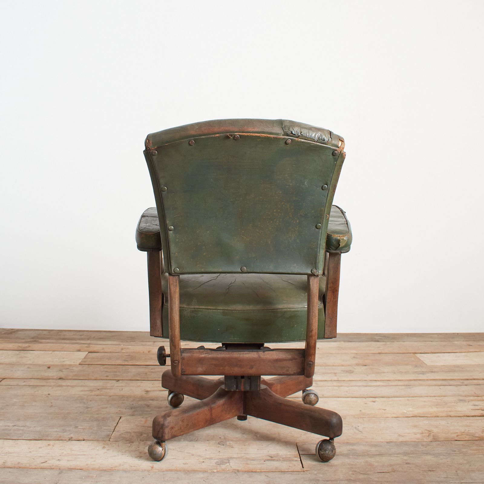 Antique Us Military Leather Swivel Office Desk Chair photo vinterior