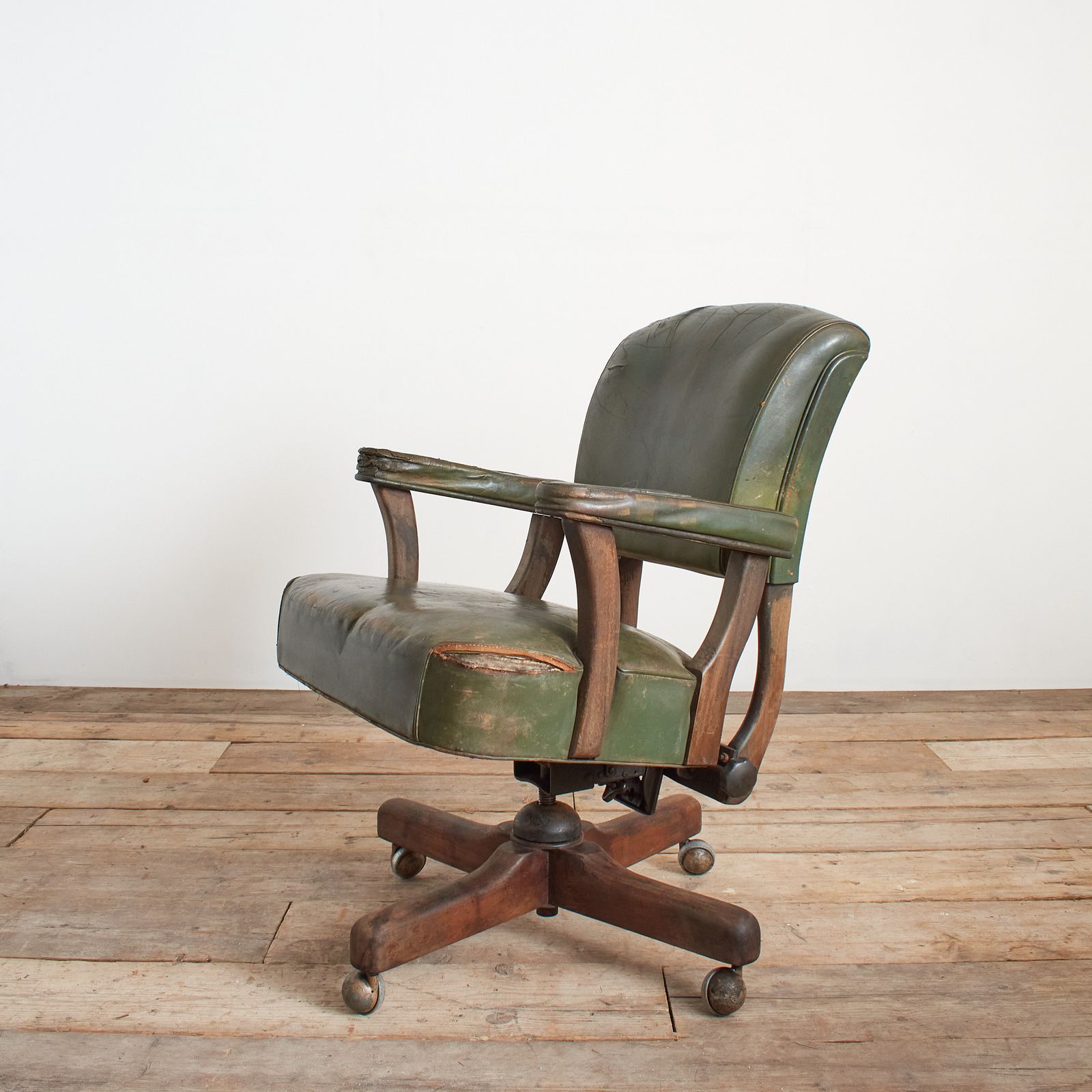 photo buy Antique Us Military Leather Swivel Office Desk Chair