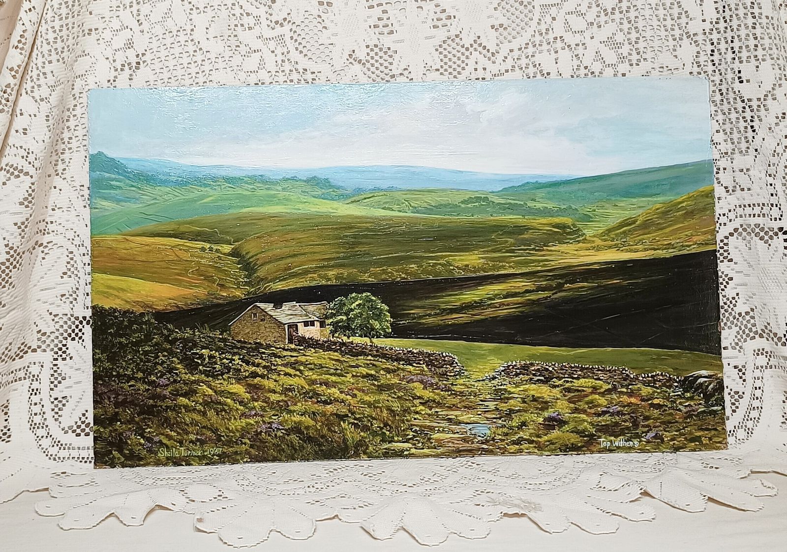 Original Oil Painting Top Withers Wuthering Heights Yorkshire Moors Landscape Unframed Signed Sheila Turner.
