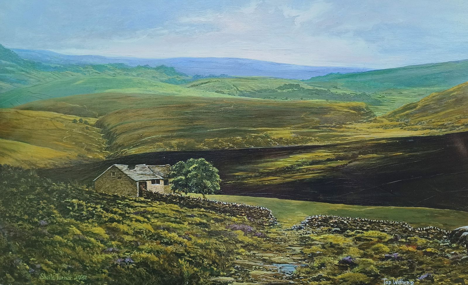 Original Oil Painting Top Withers Wuthering Heights Yorkshire Moors Landscape Unframed Signed Sheila Turner. photo for sale