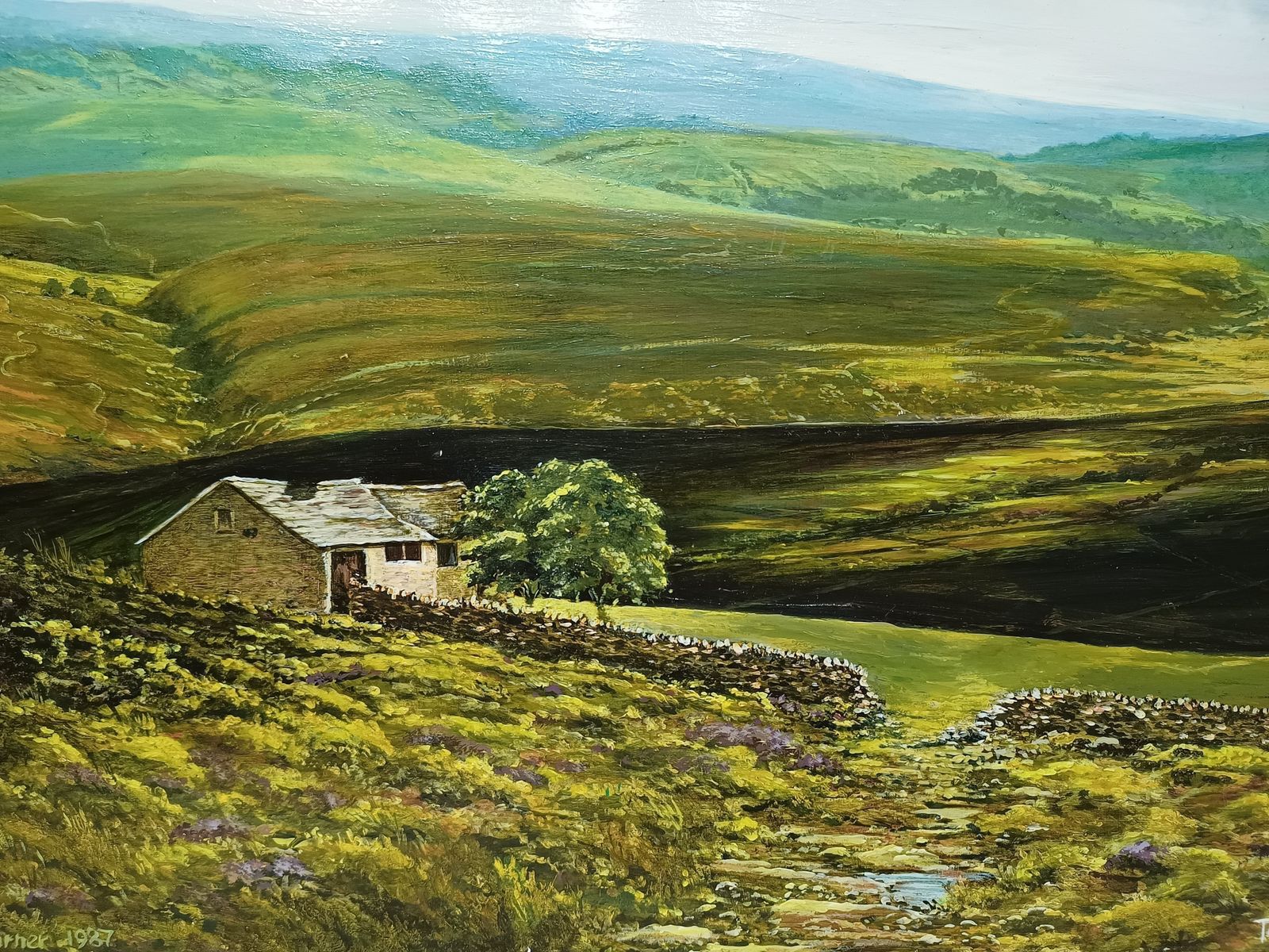 Original Oil Painting Top Withers Wuthering Heights Yorkshire Moors Landscape Unframed Signed Sheila Turner. photo vintage