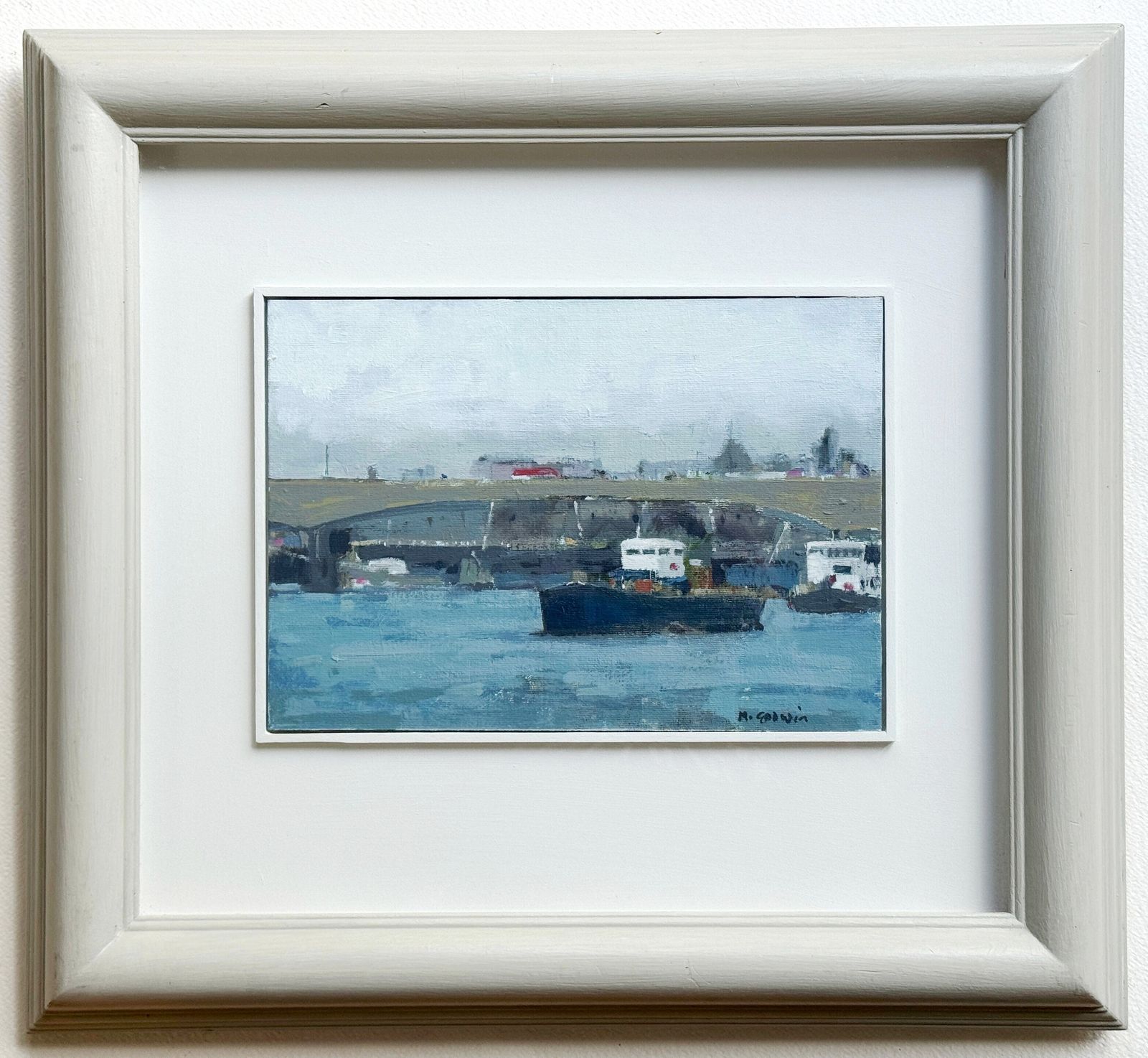 Mark Godwin (B. 1957)   Oil On Board Original Painting   Thames Scene photo furniture