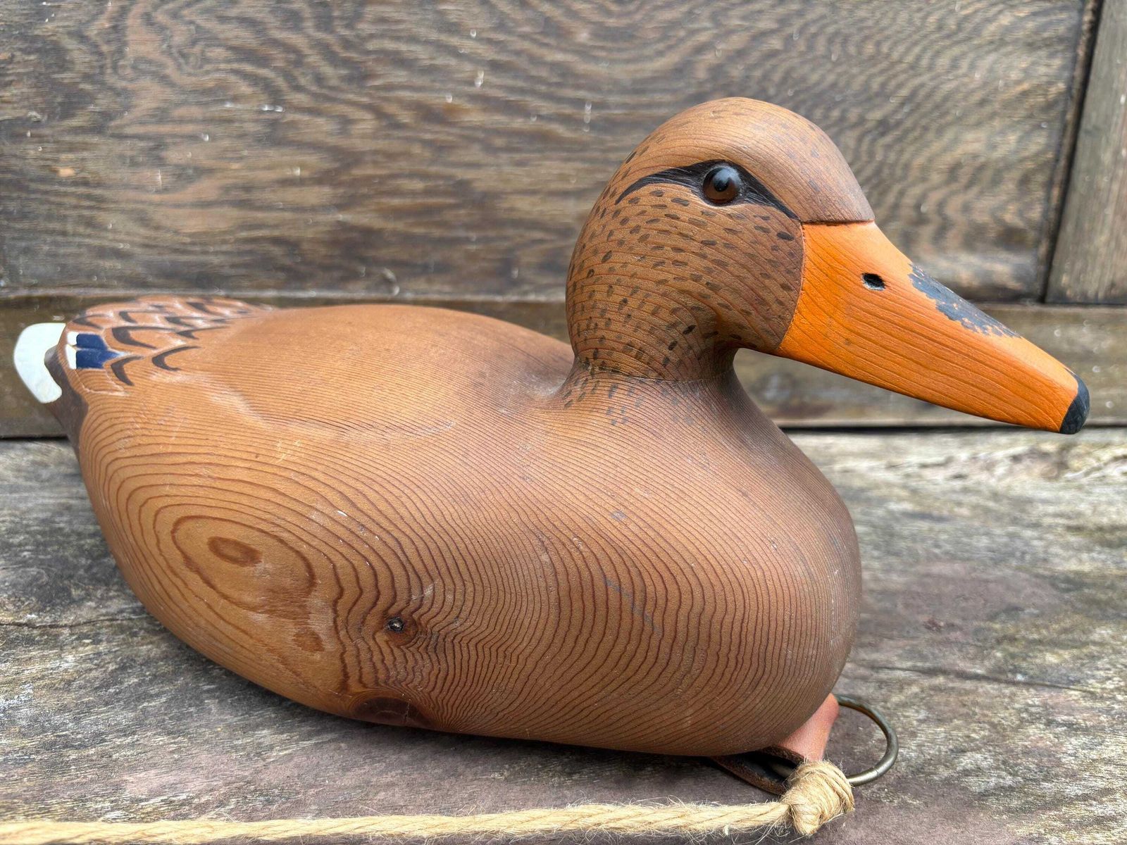 Vintage " Den Bannister Wooden Hand Painted Decoy Duck With Glass Eyes Mallard Duck photo furniture