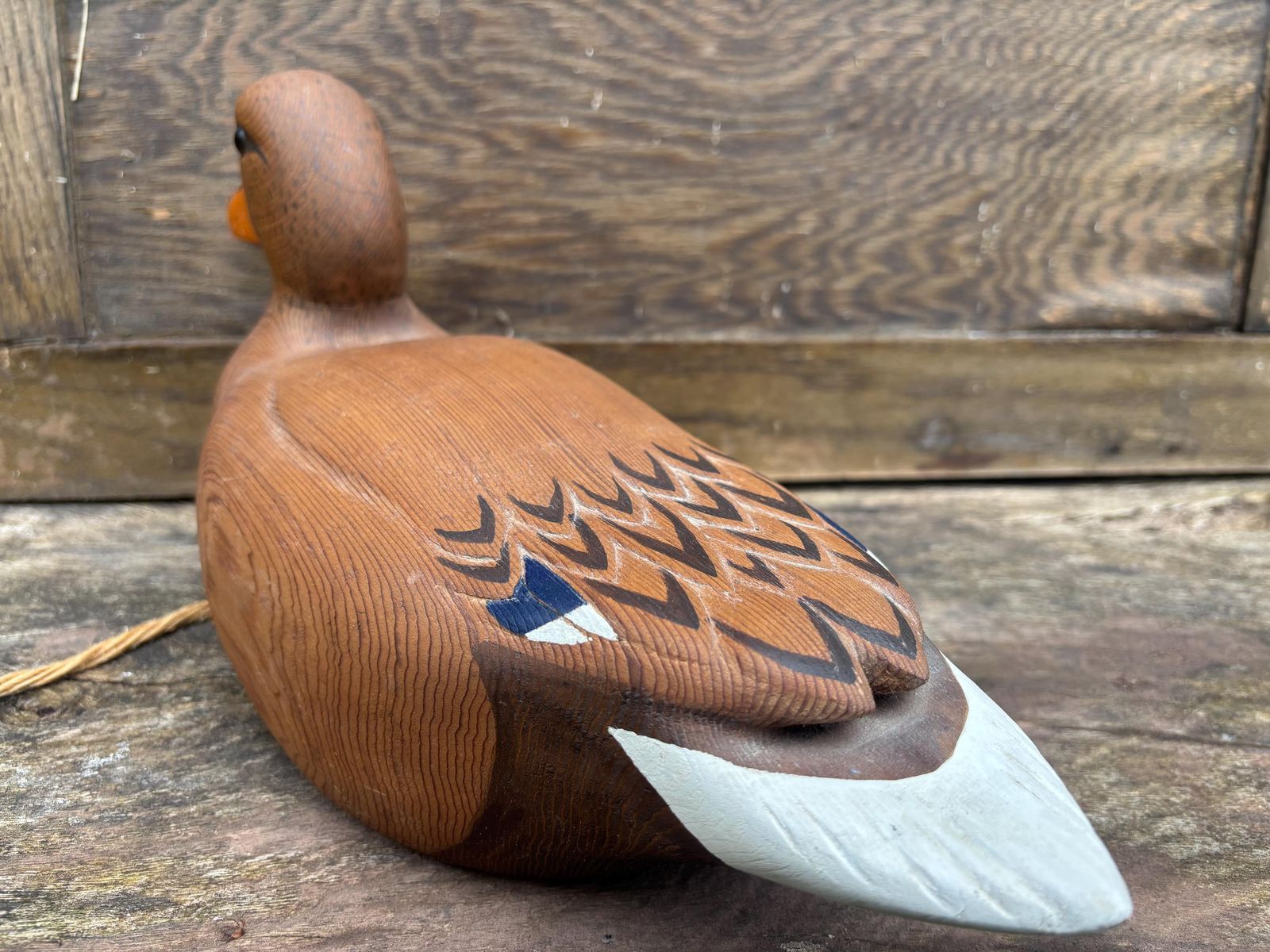 Vintage " Den Bannister Wooden Hand Painted Decoy Duck With Glass Eyes Mallard Duck photo for sale