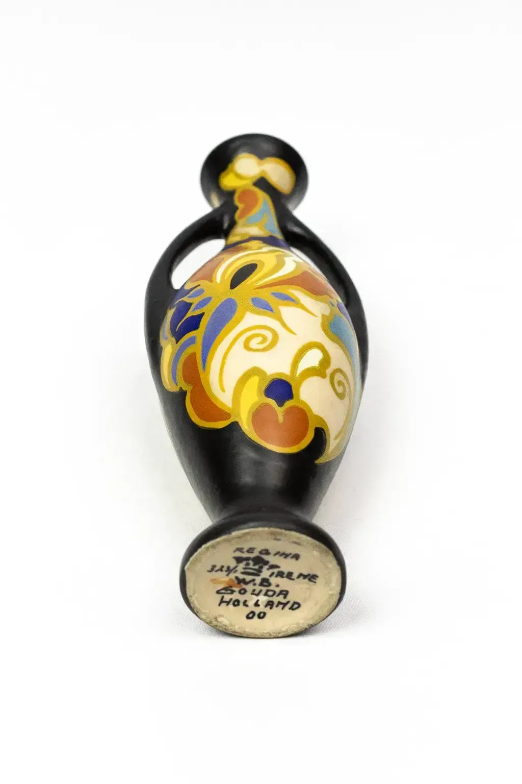 Regina Gouda Vase With Handles — Irene Decoration, Polychrome Matte Earthenware, Netherlands, 1920s–1930s photo vintage