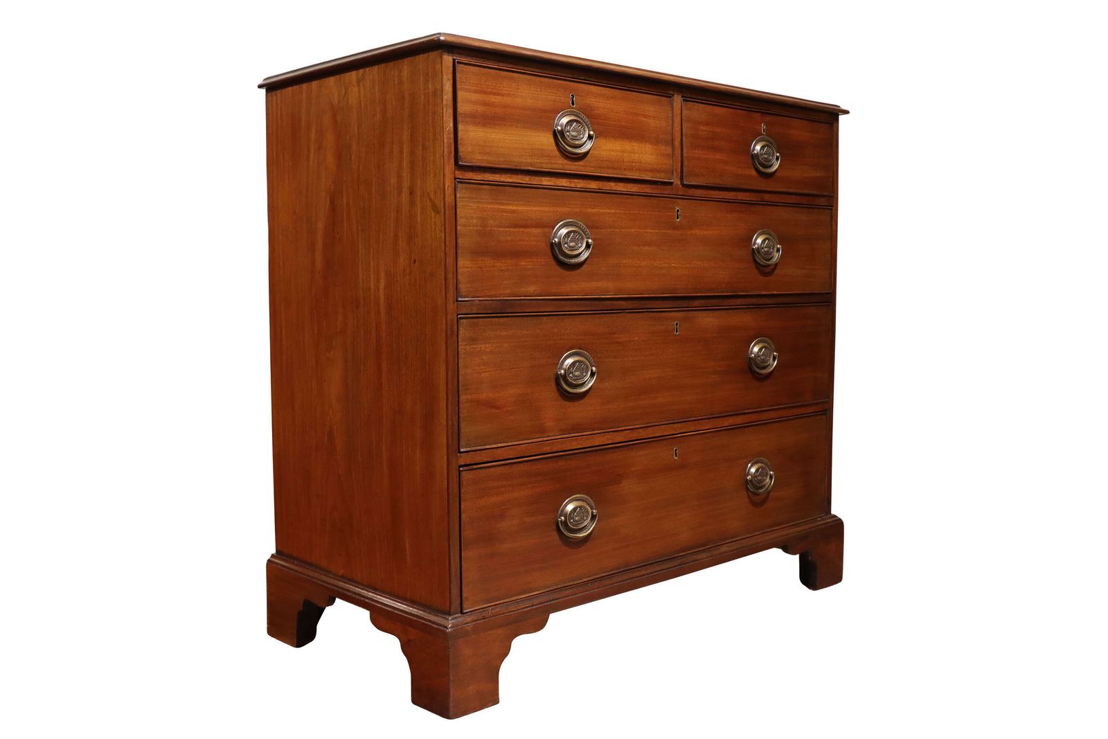 Georgian Mahogany Chest Of Drawers With Oval Brass Handles, Oak Lined, C.1800 photo furniture