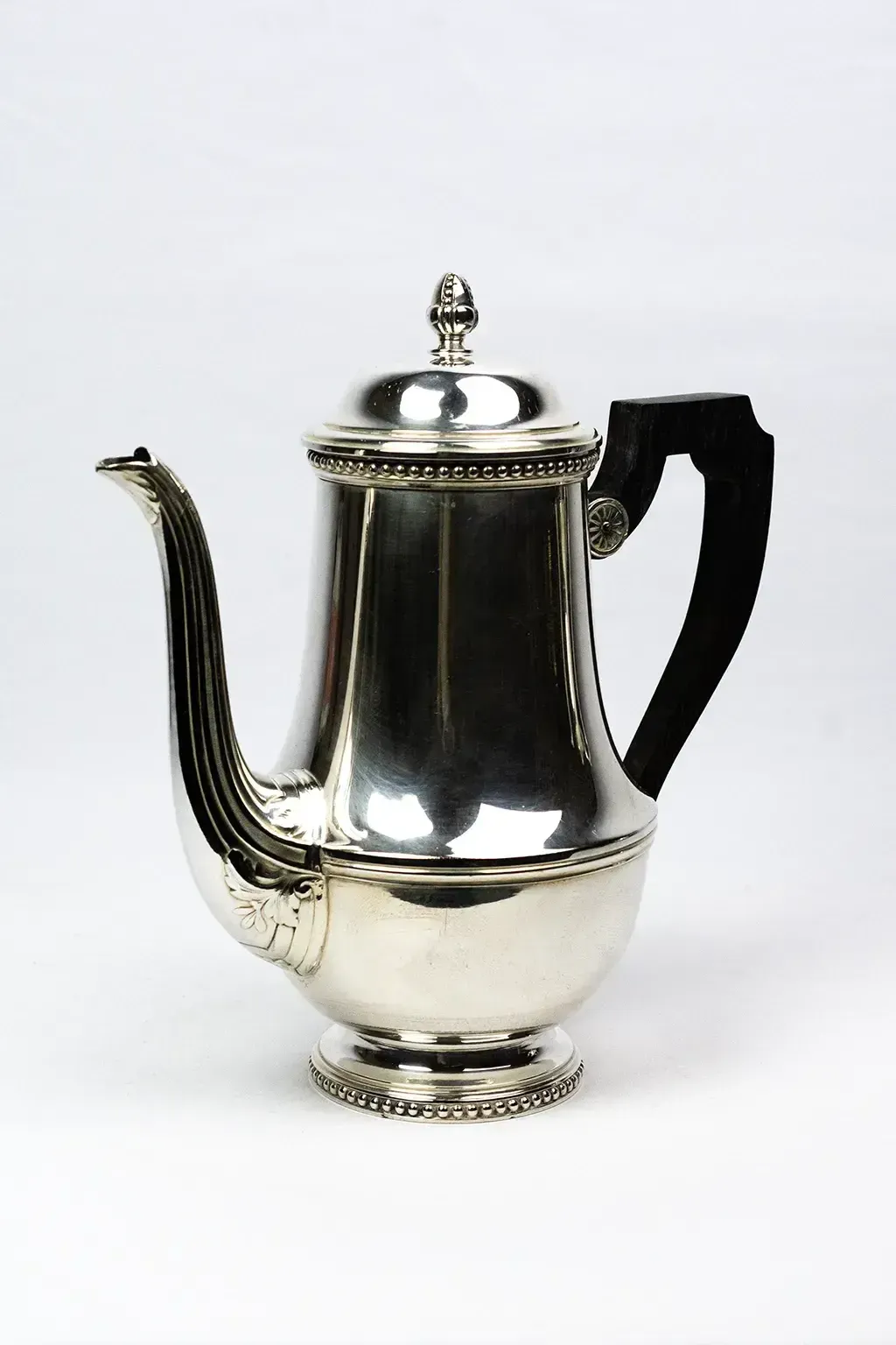 Ercuis Silver Plated Metal Coffee Pot — Decorated With Pearl Friezes, Ebony Handle
