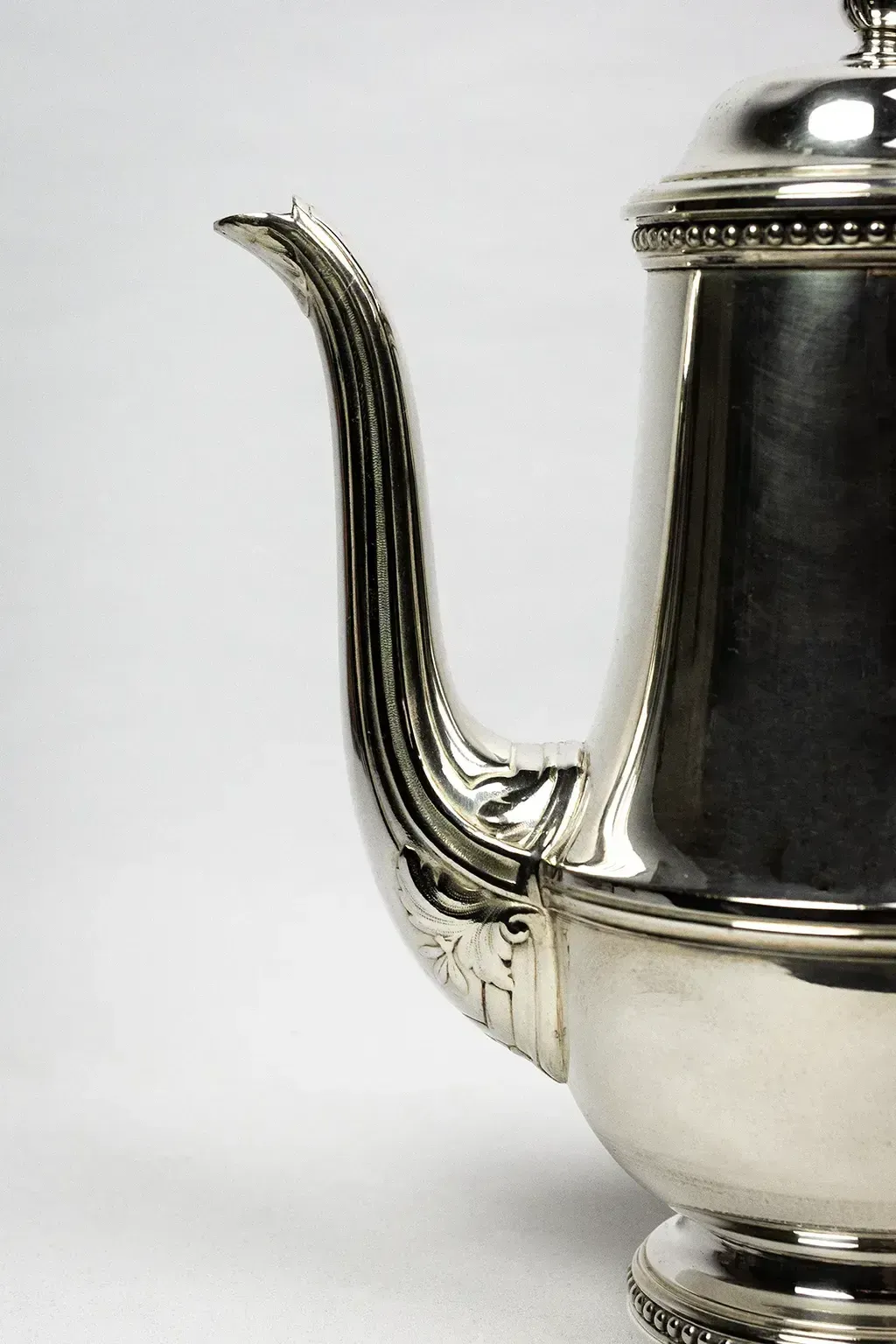 Ercuis Silver Plated Metal Coffee Pot — Decorated With Pearl Friezes, Ebony Handle photo for sale