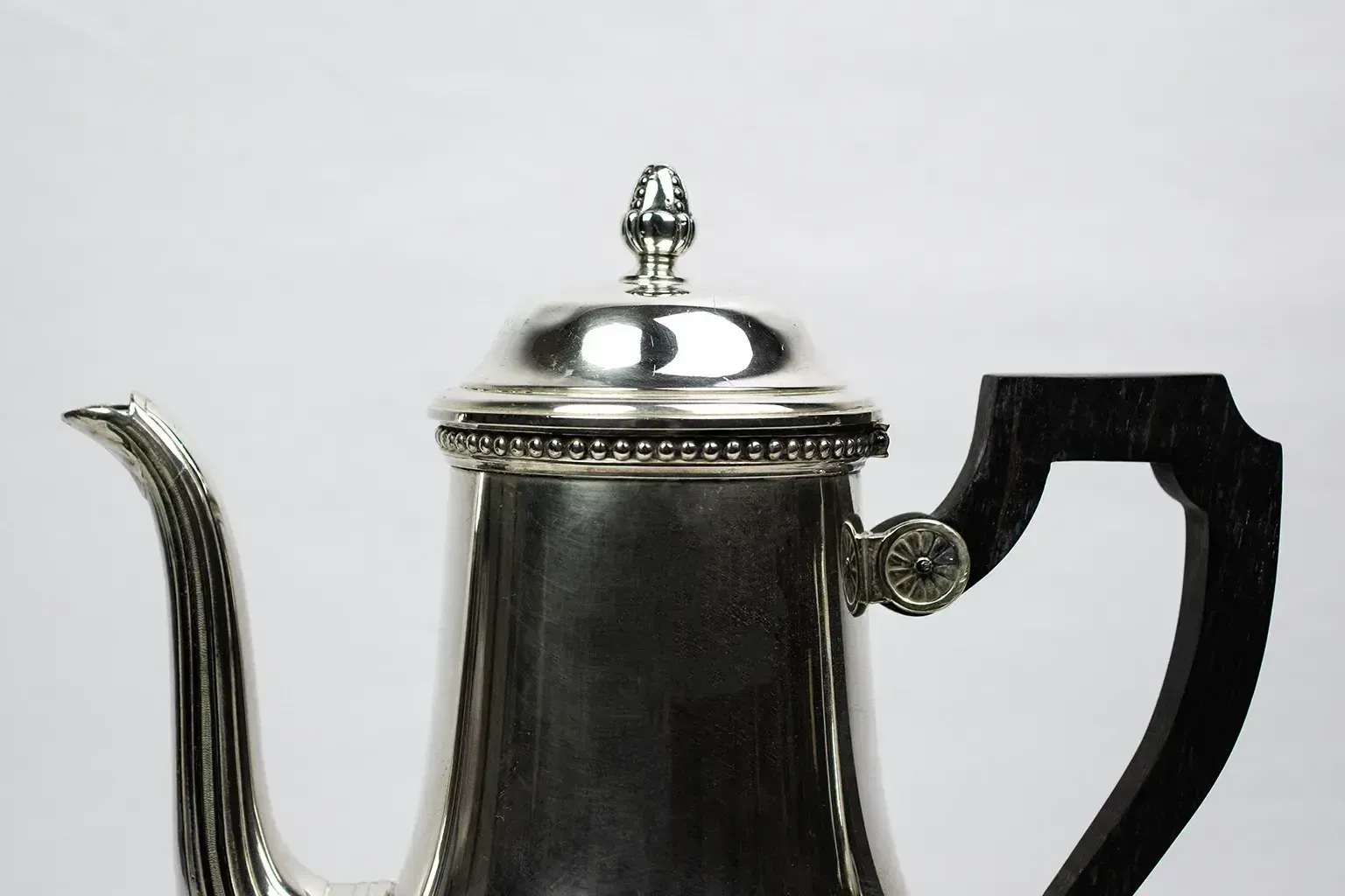 photo for sale Ercuis Silver Plated Metal Coffee Pot — Decorated With Pearl Friezes, Ebony Handle