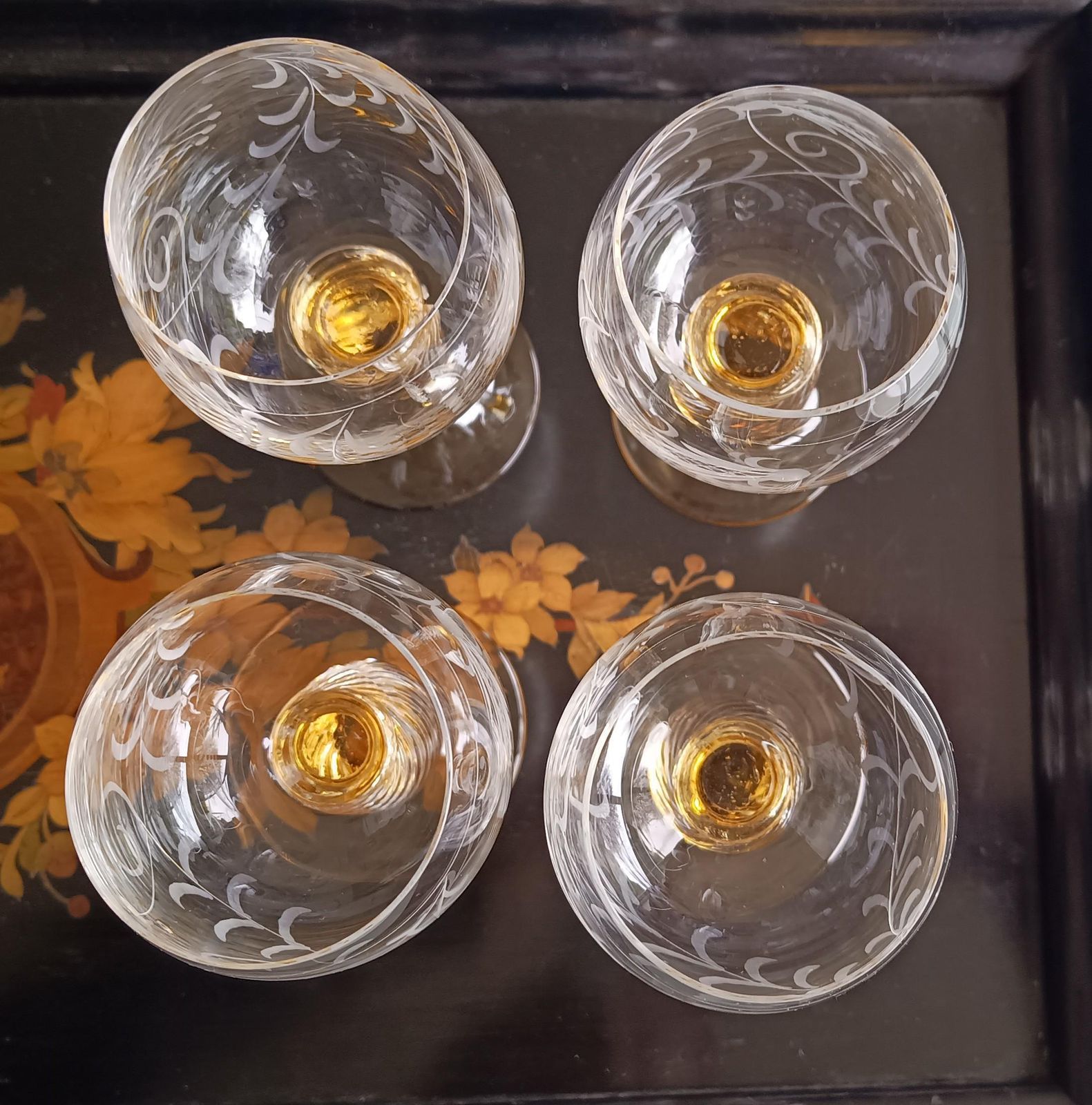 125.0 Vintage Hand Made Theresienthal Crystal Roemer Wine Glasses: Twisted Stem, Honey Yellow Decor photo