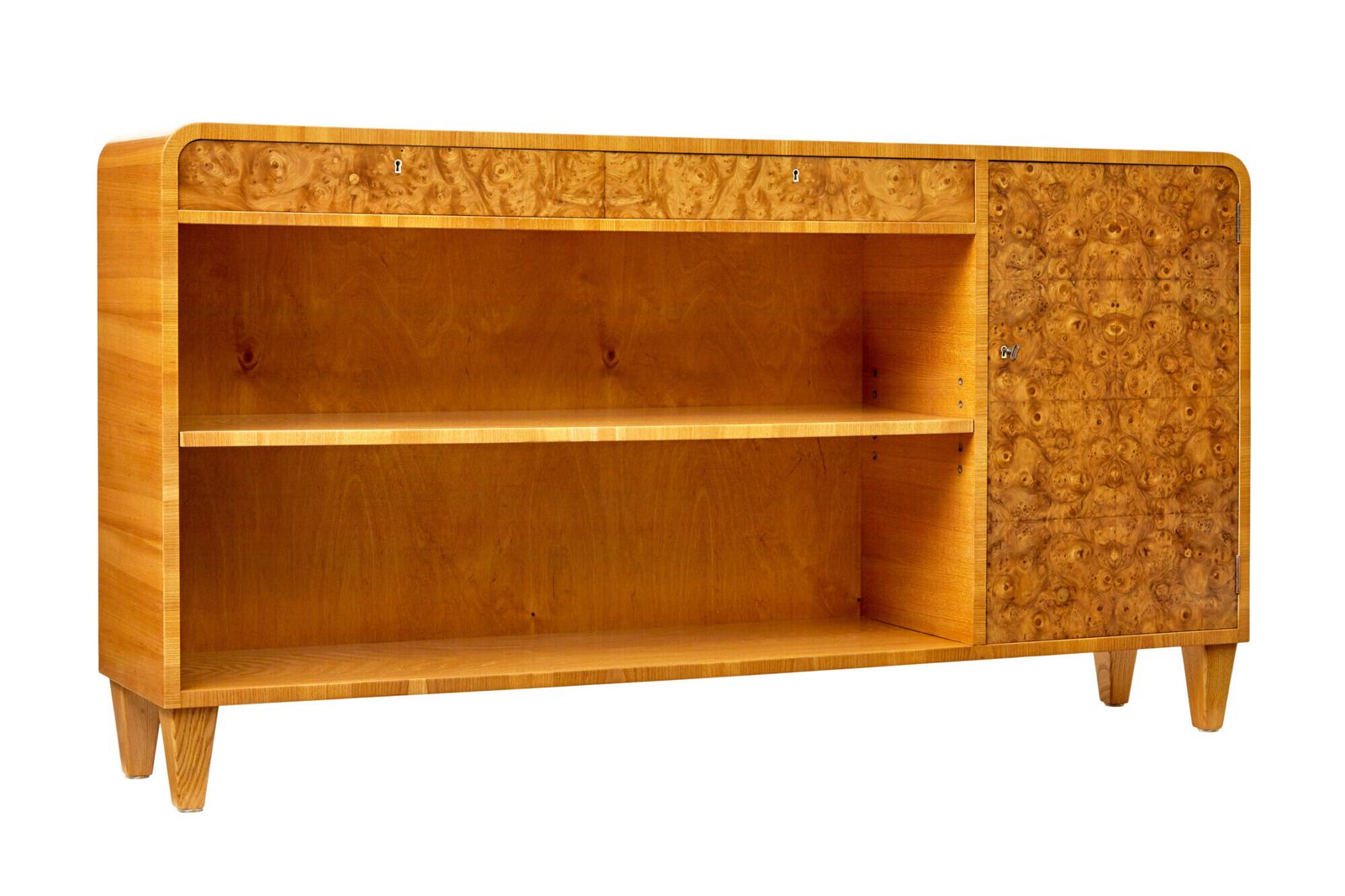 Mid Century Swedish Elm And Burr Sideboard Bookcase