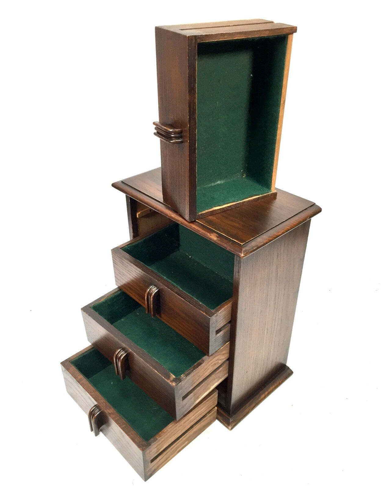 Antique Tabletop Wooden Chest Of Drawers / Filing Storage Box Cabinet C.1950 photo vinterior