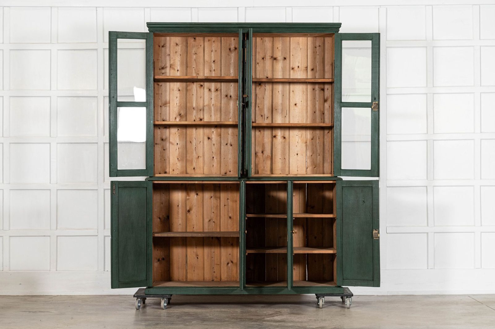 Large 19thc English Painted Pine Glazed Housekeepers Cabinet photo furniture