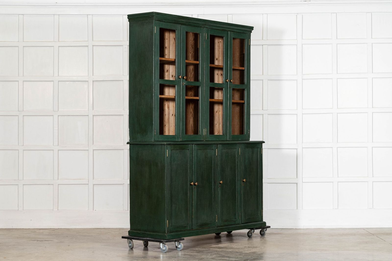 Large 19thc English Painted Pine Glazed Housekeepers Cabinet photo for sale