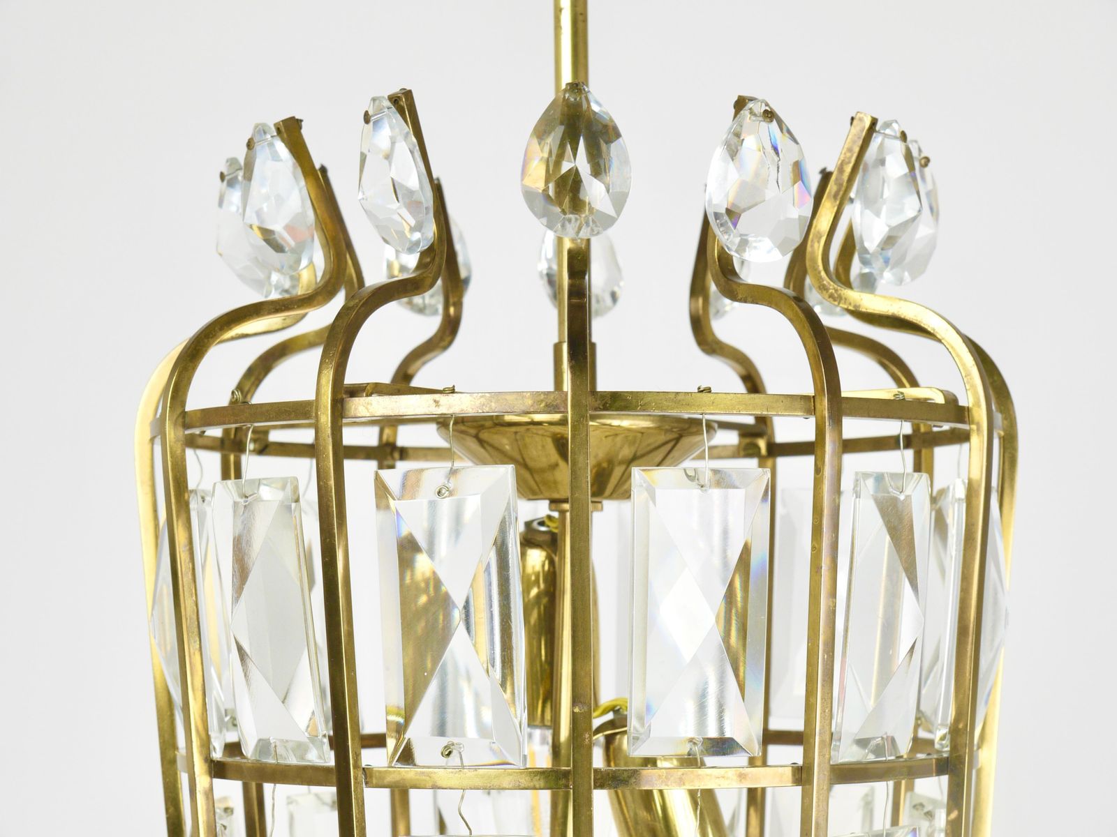 Bakalowits Vienna Brass & Crystal Chandelier Lantern Pendant Lamp, Austria, 1950 photo 1657.0