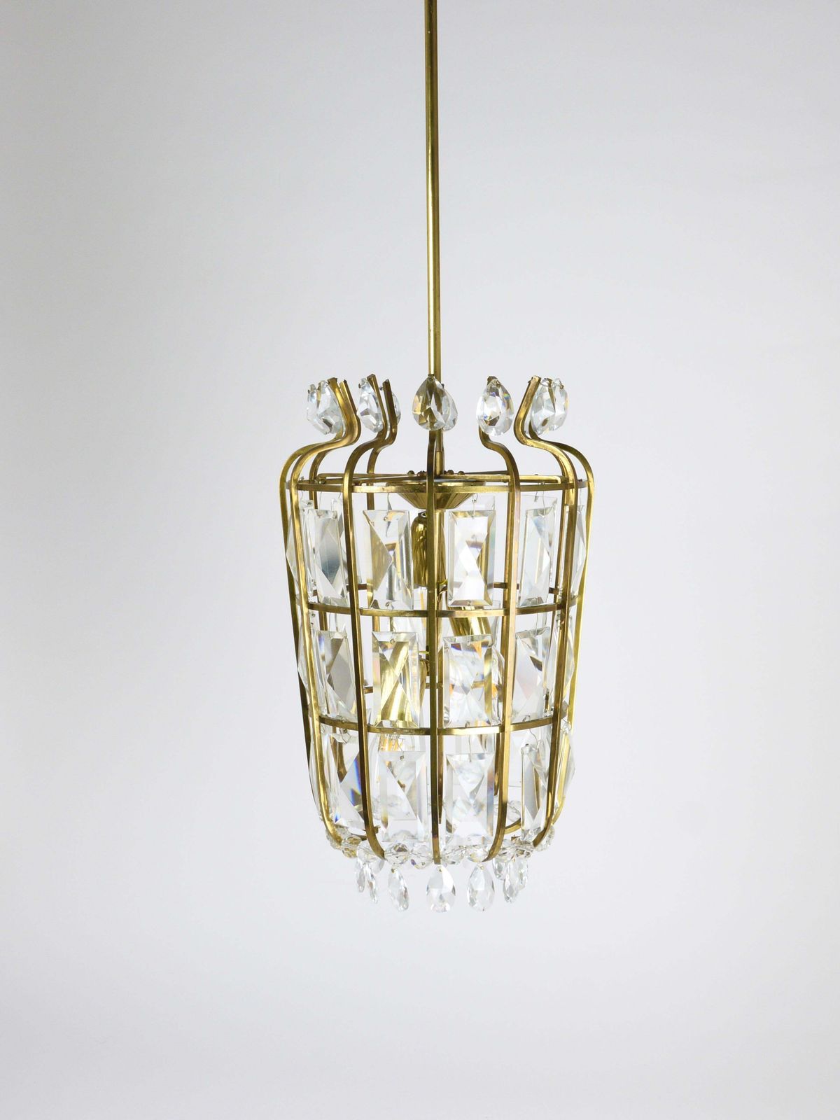 Bakalowits Vienna Brass & Crystal Chandelier Lantern Pendant Lamp, Austria, 1950 photo vinterior
