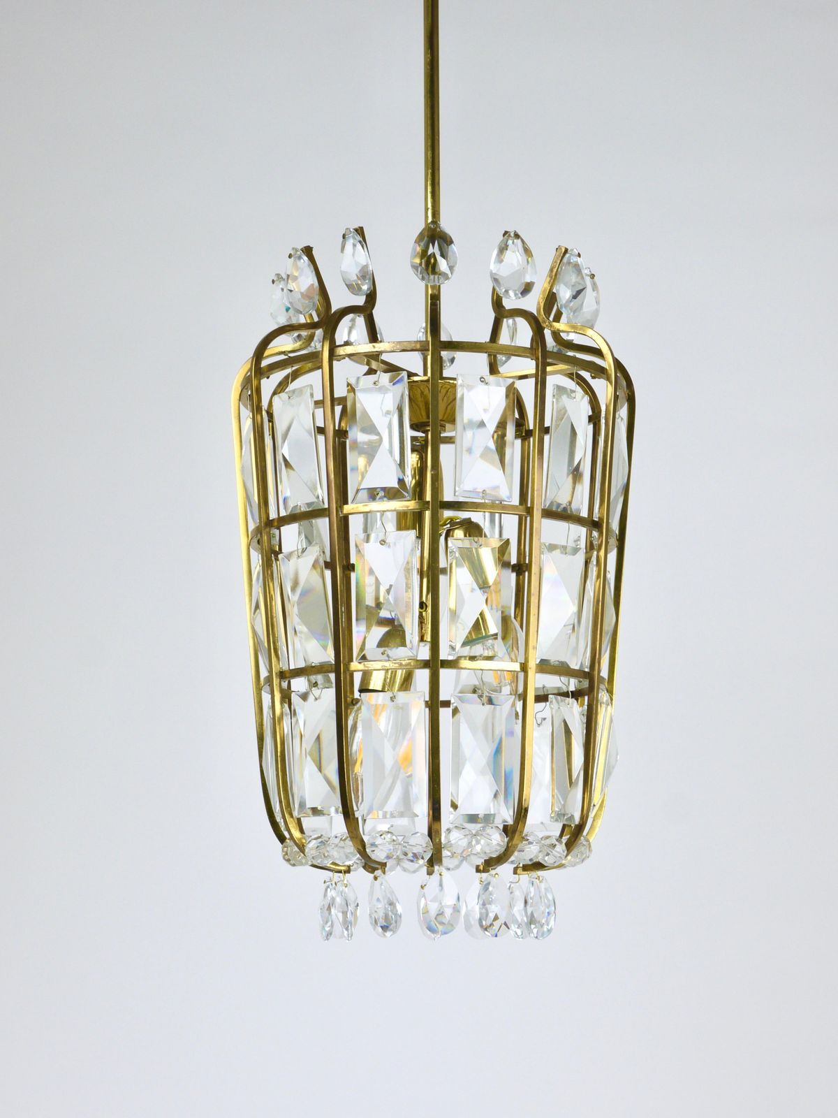 photo vintage Bakalowits Vienna Brass & Crystal Chandelier Lantern Pendant Lamp, Austria, 1950