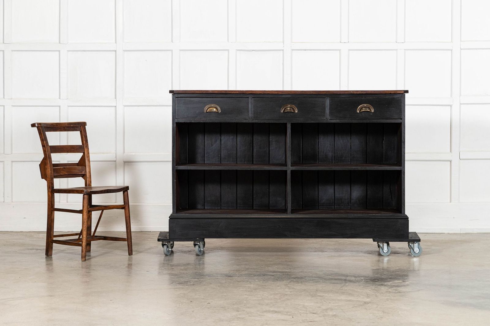 19thc English Ebonised Mahogany & Pine Shop Counter / Island photo for sale