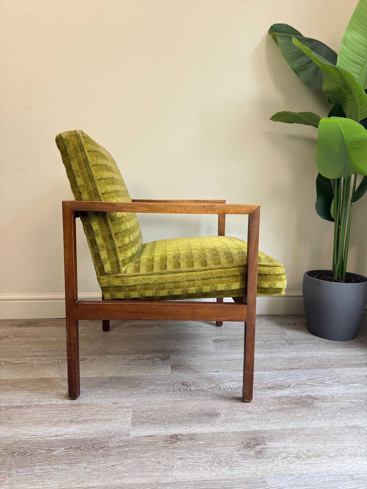 Mid Century Green Velvet Wooden Framed Armchair 1960s photo for sale