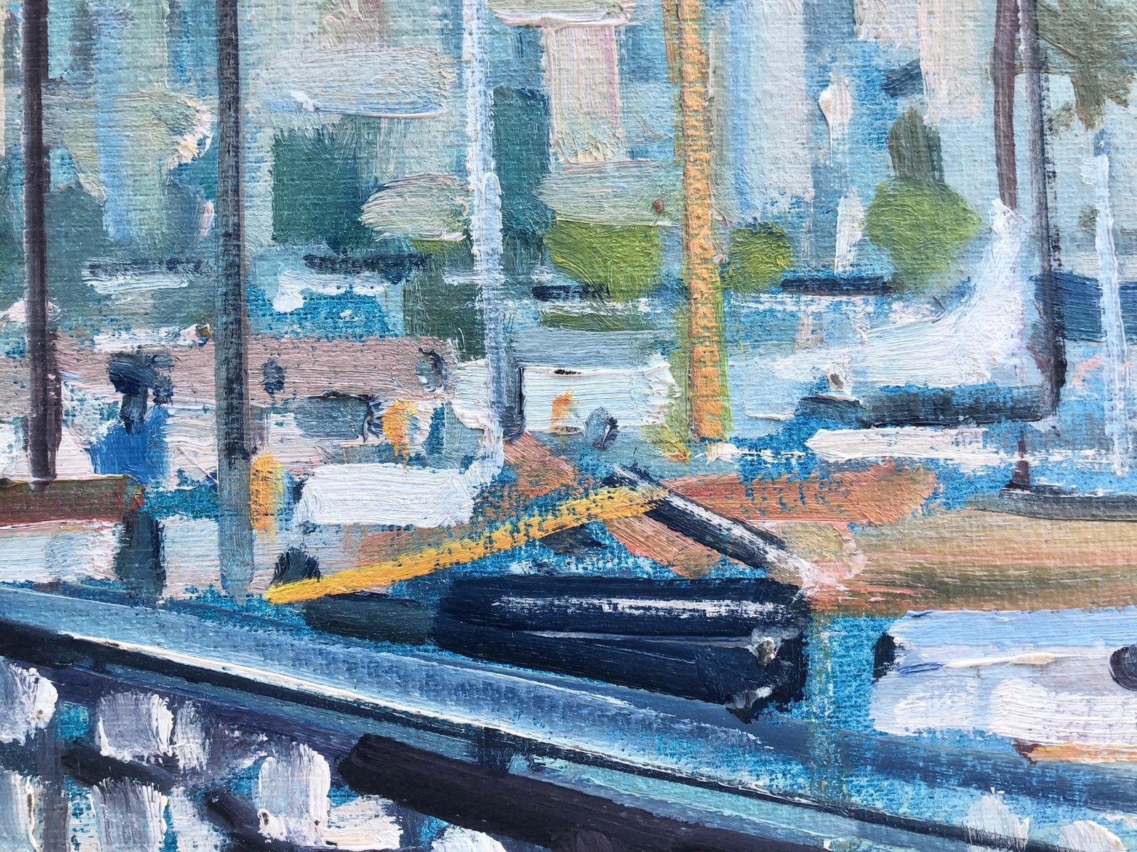Rafael Duran Benet Mediterranean Harbor Oil Painting Marina Boats Port Coastal Landscape 1990s photo 850.0