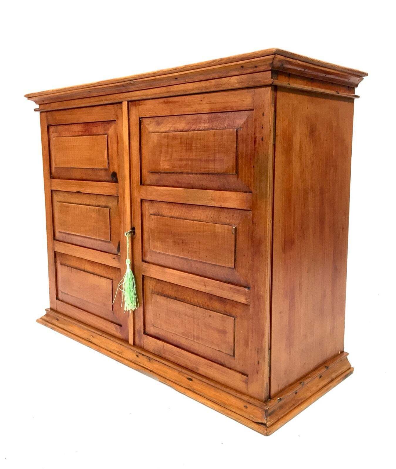 Antique Pine Wooden Tabletop Filing Cabinet / Storage Box With Drawers & Key photo for sale
