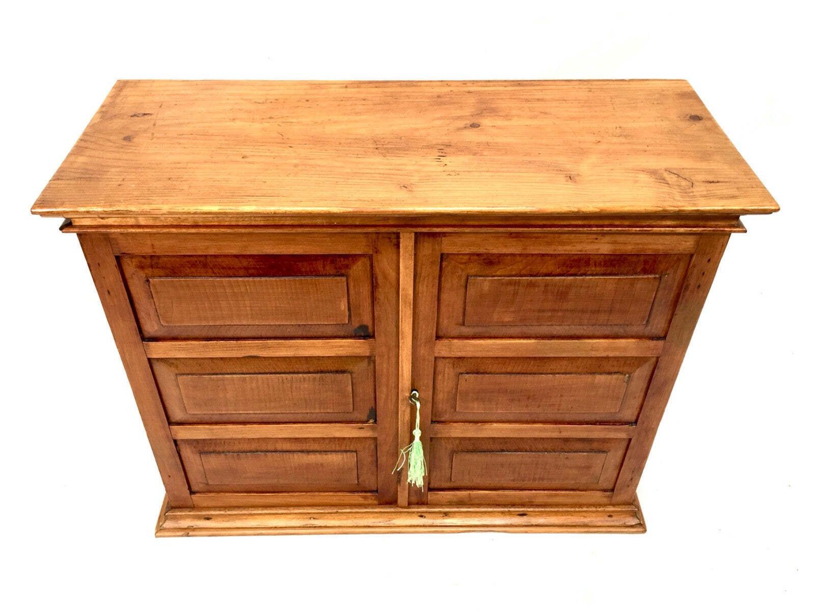 Antique Pine Wooden Tabletop Filing Cabinet / Storage Box With Drawers & Key photo buy
