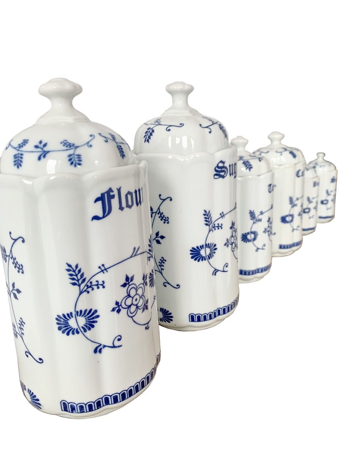 Tc Caddies Floral Blue & White Ceramic Stamped Mid Century 1950s Rare Full Set photo buy