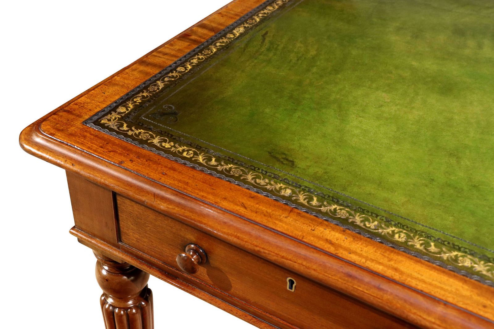 Early Victorian Mahogany Writing Table With Tooled Leather Top & Reeded Legs, C.1860 photo 1490.0