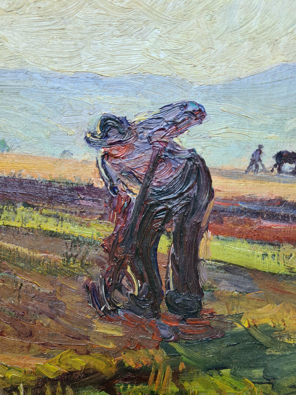 René Seyssaud, French Fauvist Oil On Canvas Landscape, Men Ploughingthe Fields photo for sale