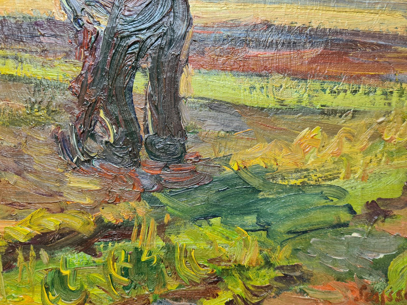 photo vinterior René Seyssaud, French Fauvist Oil On Canvas Landscape, Men Ploughingthe Fields