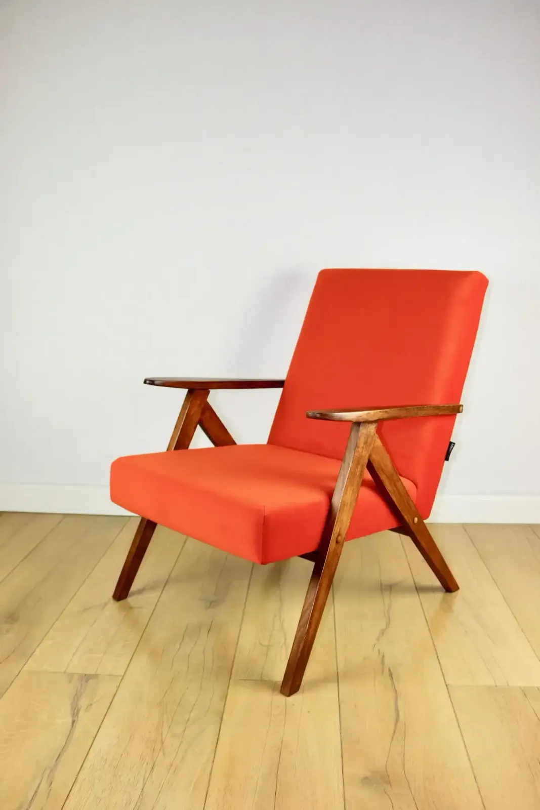 B 310 Var Armchair, Orange Structured Velvet   2 Pieces Available   Dark Wood photo vintage