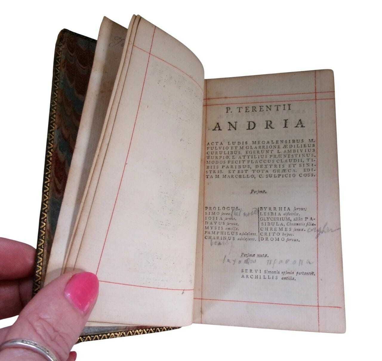 1744 Roman Plays: Terentii Comoediae Sex, Small Leather Bound Latin Text, Terence's Six Comedies photo 110.0