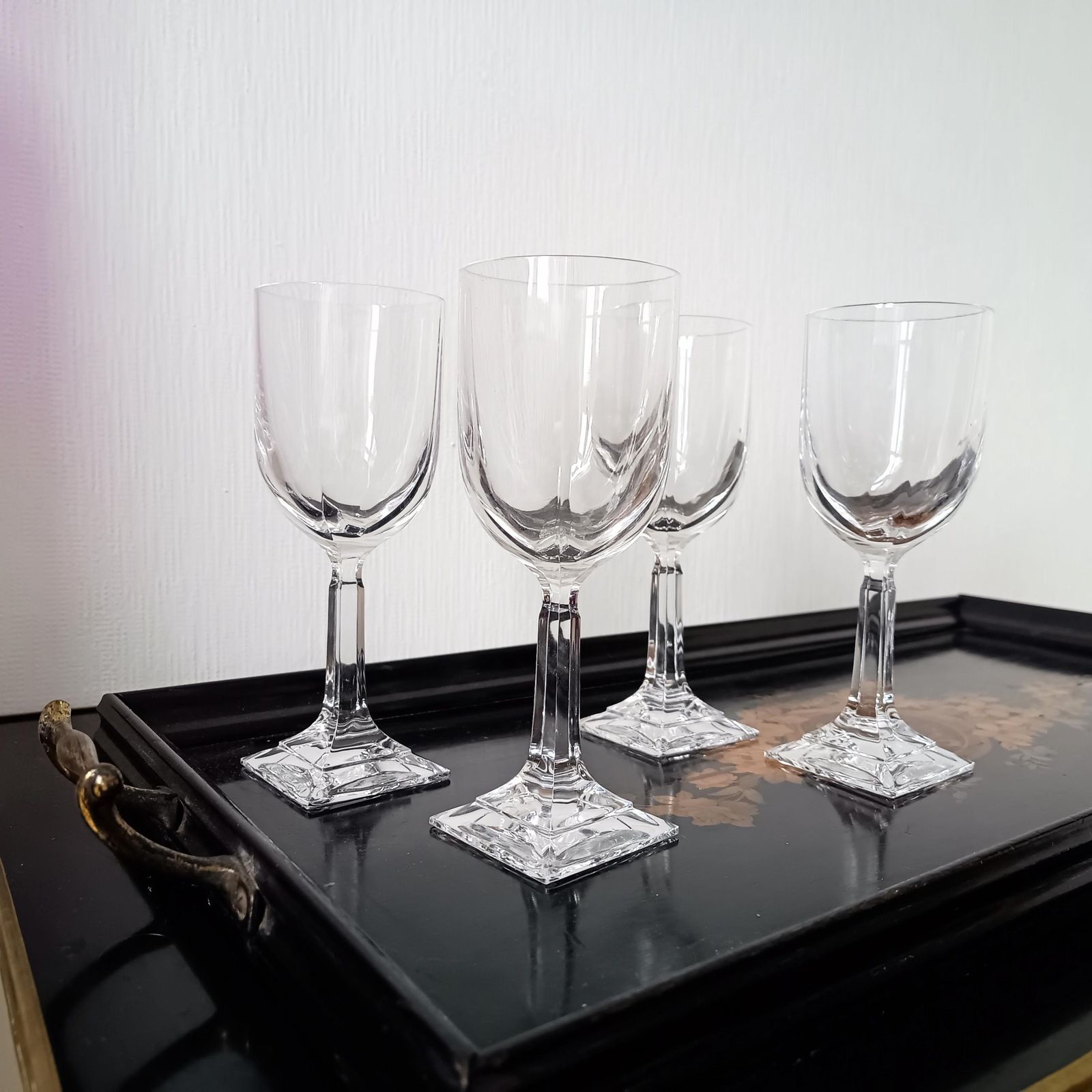 Vintage Villeroy And Boch Set Of 4 Crystal Wine Glasses: Orangerie Collection Geometric Foot photo vinterior