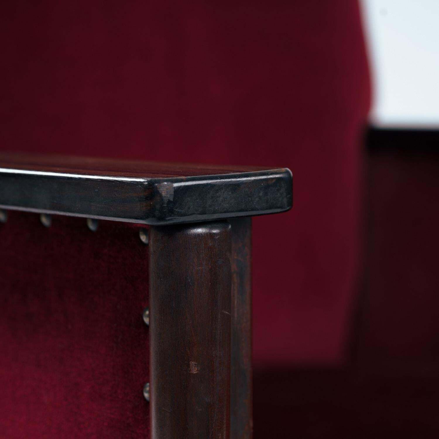 photo for sale 2 Red Velvet Amsterdam School Art Deco Chairs, The Netherlands, 1930s