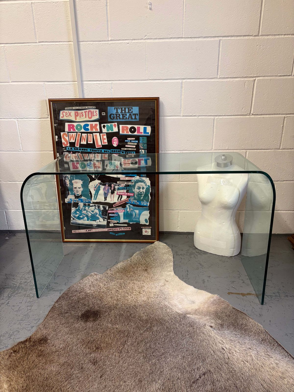 Sleek Vintage 1980’s Tempered Glass Console Side Table Original Unique Eclectic Interiors
