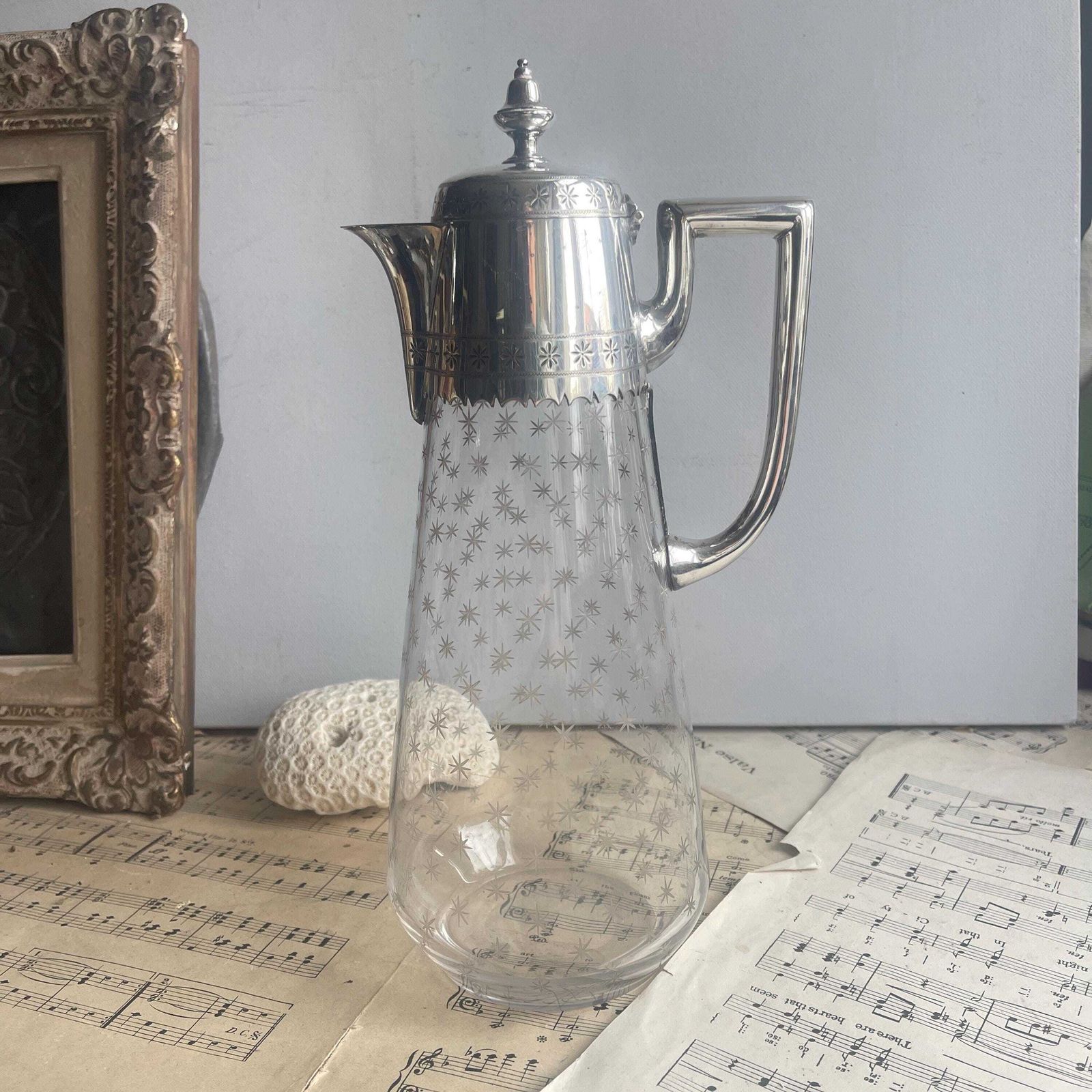Victorian Glass Claret Carafe   Silver Plated Martin Hall Claret Jug   Decanter With Handle