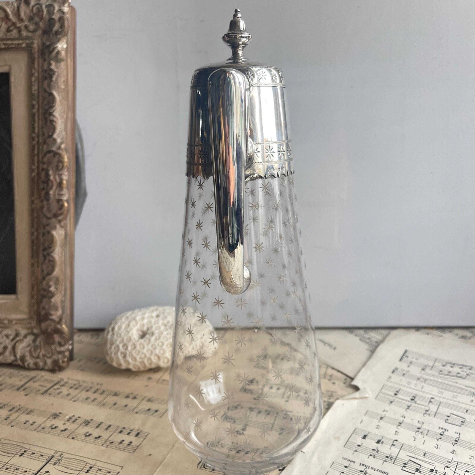 Victorian Glass Claret Carafe   Silver Plated Martin Hall Claret Jug   Decanter With Handle photo buy