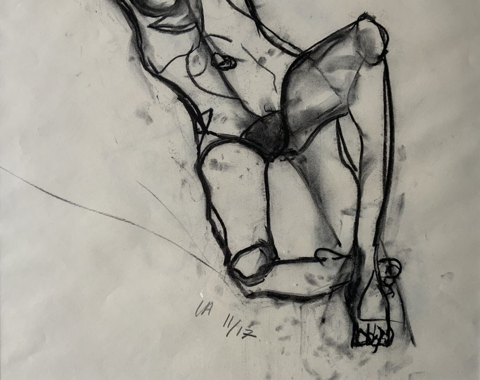 Abstract Female Nude Charcoal Portrait Painting British Contemporary School photo vinterior
