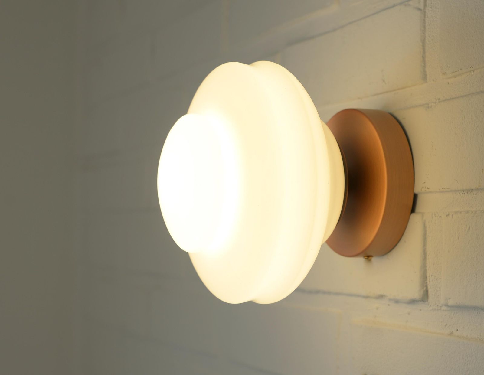 Set Of 2 Vintage Milk Glass Sconces   Mid Century Modern Copper Flush Mount Lights photo buy
