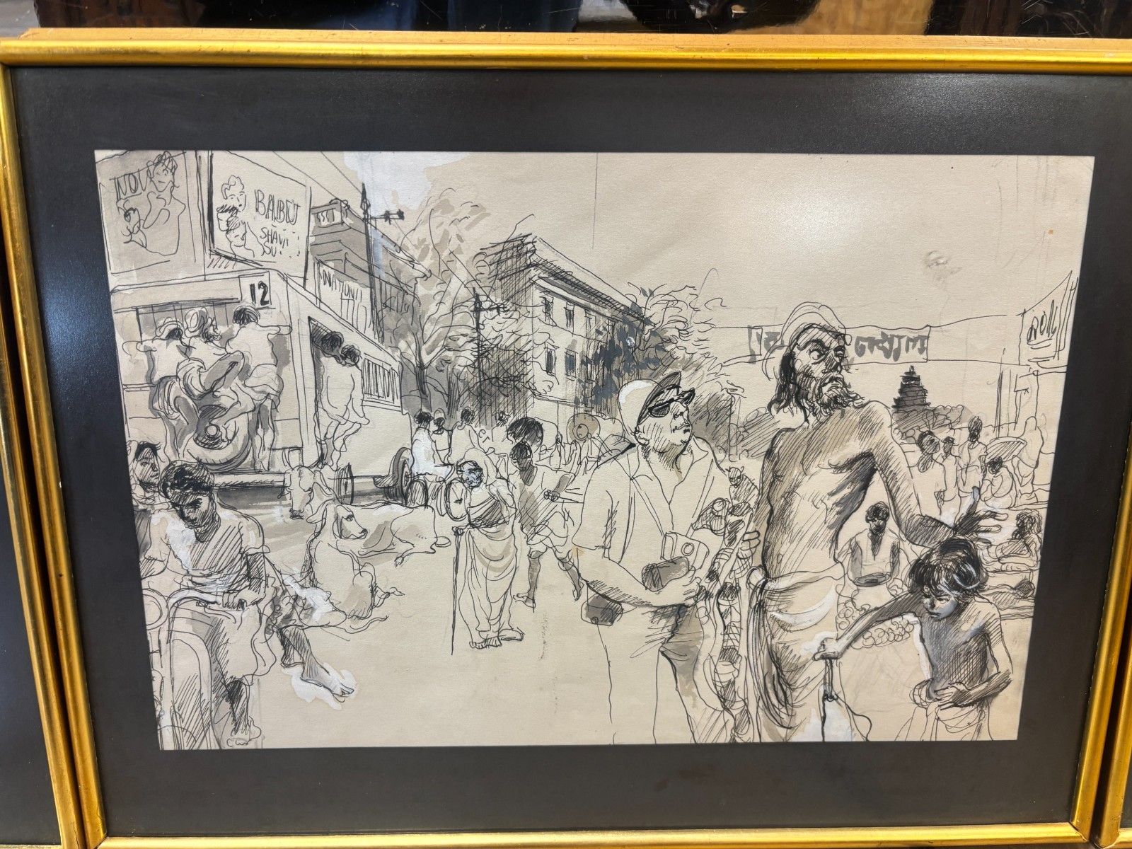 Trio Of Original Line Drawings Of Indian Scenes By Richard Kennedy Framed photo vinterior