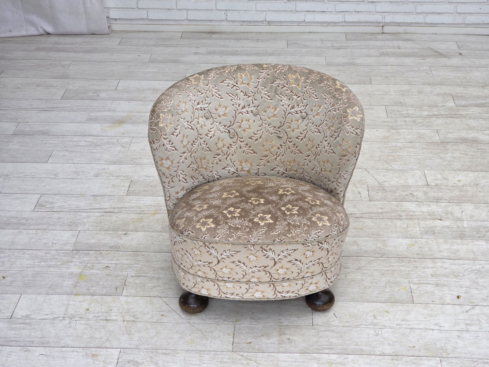 1970s, Danish Curved Armchair, Original Light Green/Gray Furniture Velour. photo buy