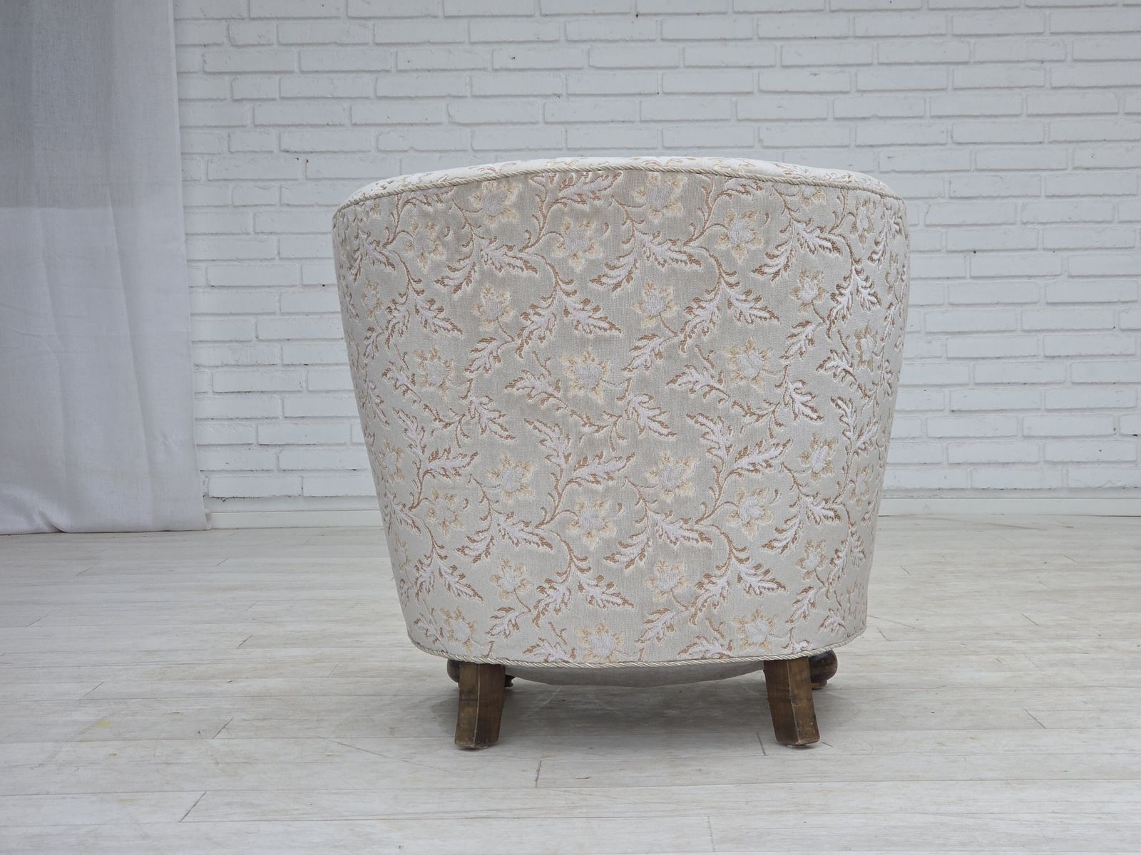 Furniture 1970s, Danish Curved Armchair, Original Light Green/Gray Furniture Velour. photo
