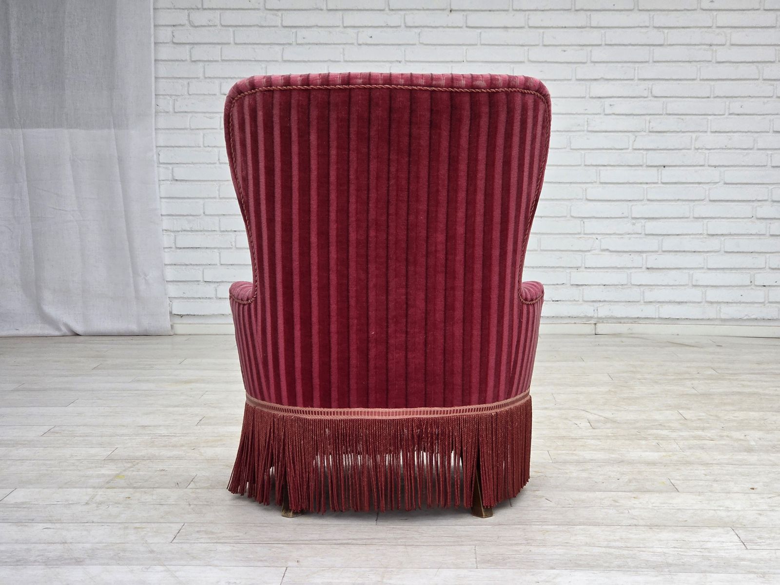 Furniture 1960s, Danish Armchair, Original Striped Red Furniture Velour. photo