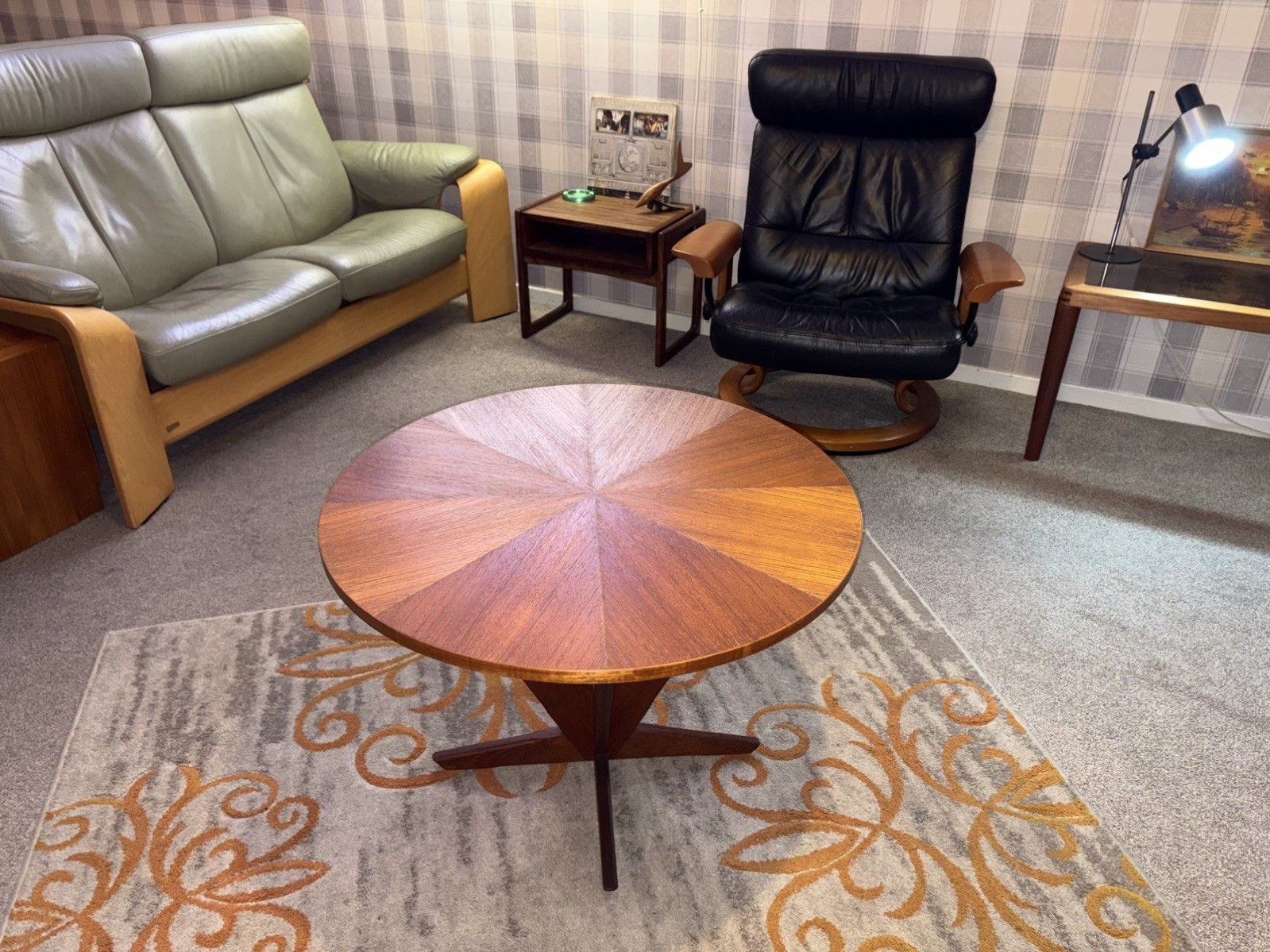 Mid Century Danish Kubus Teak Starburst Radial Coffee Table Retro G Plan Era photo for sale