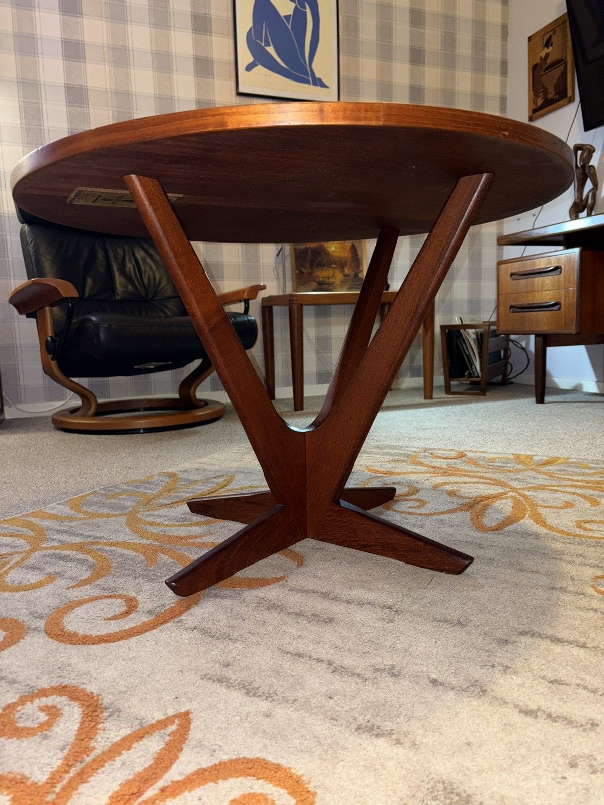 photo for sale Mid Century Danish Kubus Teak Starburst Radial Coffee Table Retro G Plan Era
